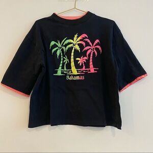 Vintage Black Boxy Layered Collar Neon Ombré Palm Tree Bahamas Graphic Tshirt XL